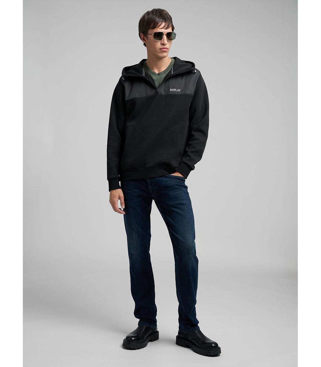 ストレートフィットGROVER Hyper Flex ブルーブラックデニム